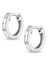 lovely silver pink dots cubic zirconia huggie birthstone baby earrings
